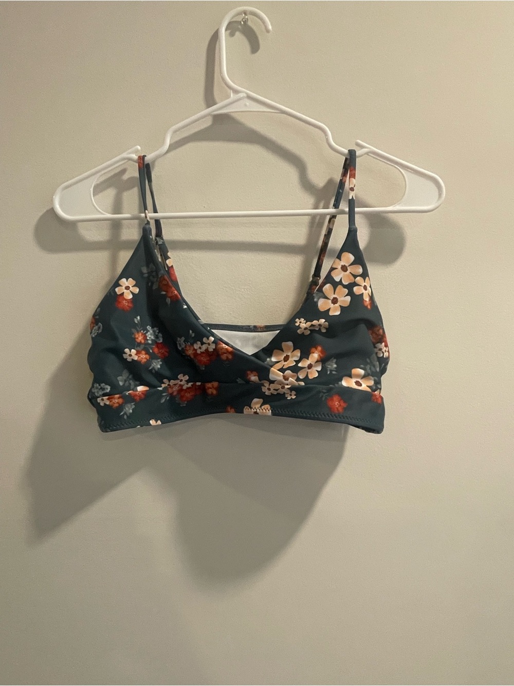 SHEIN Dark Teal Floral Bralette Bikini Top